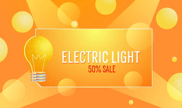 Banner de luz eléctrica de venta. Bombilla eléctrica de comercio electrónico — Archivo Imágenes Vectoriales