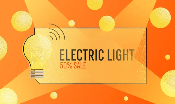Banner de luz eléctrica de venta. Bombilla eléctrica de comercio electrónico — Archivo Imágenes Vectoriales