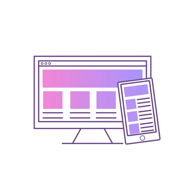 Diseño web adaptable. Ordenador con teléfono — Archivo Imágenes Vectoriales