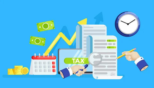 Az adózási forma banner. Beszámoló vizsgálata. Adósság kifizetésének napja — Stock Vector