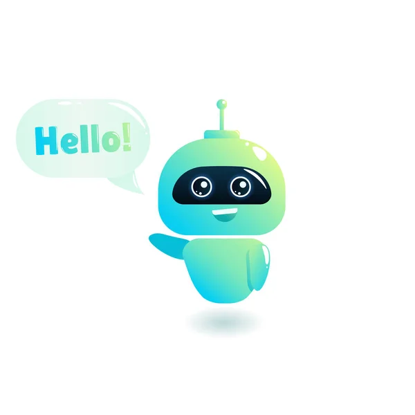 Ładny bot mówią użytkownicy Hello. Chatbot wita. Konsultacje online — Wektor stockowy