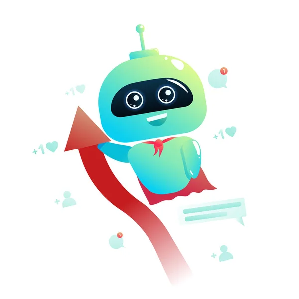 Mignon personnage de bot. Marketing de chatbots. Consultation en ligne — Image vectorielle