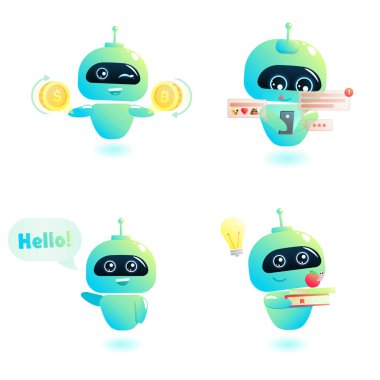 Şirin bot karakter kümesi. Sohbet etmek selamlıyor. Online Konsültasyon