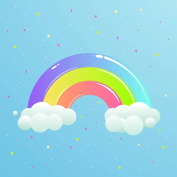 A nice rainbow with clouds against the sky with stars — Stock Vector