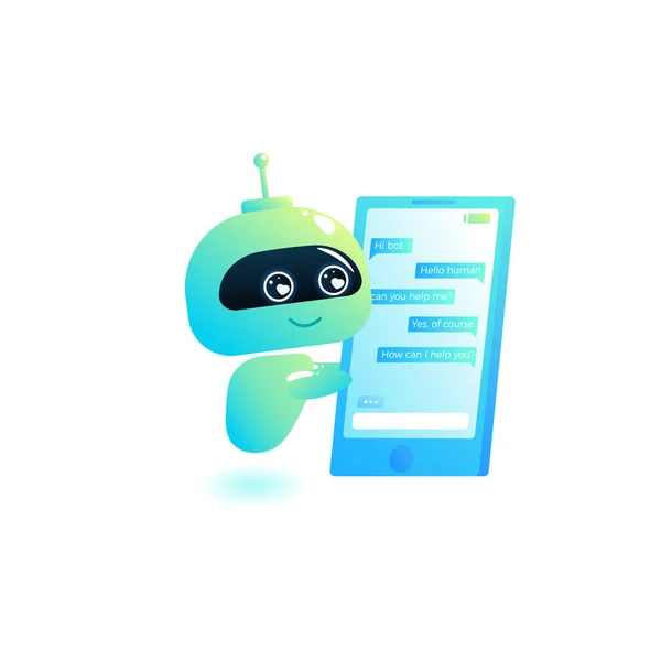 Chatbot écrire une réponse aux messages dans le chat. Bot consultant est libre d'aider les utilisateurs de votre téléphone en ligne . — Image vectorielle