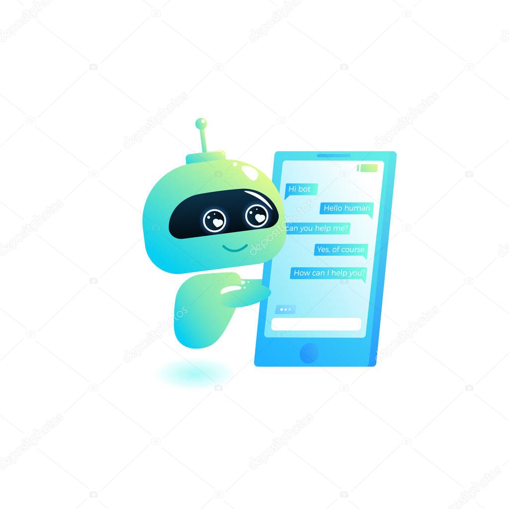Chatbot  write answer to messages in the chat. Bot consultant is free to help users in your phone online. Vector cartoon illustration
