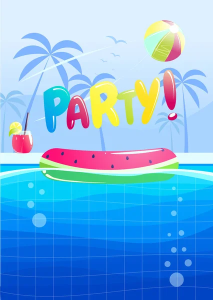 Hello summer party banner design. Swimming pool in the aquapark. — Stock Vector