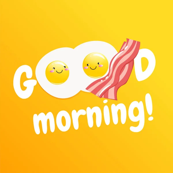 Buenos días, pancarta. Clásico desayuno sabroso de huevos revueltos y tocino — Vector de stock