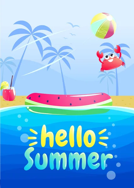 Γεια σας η σχεδίαση του banner Κόμματος το καλοκαίρι. Πισίνα-το υδάτινο πάρκο. — Διανυσματικό Αρχείο