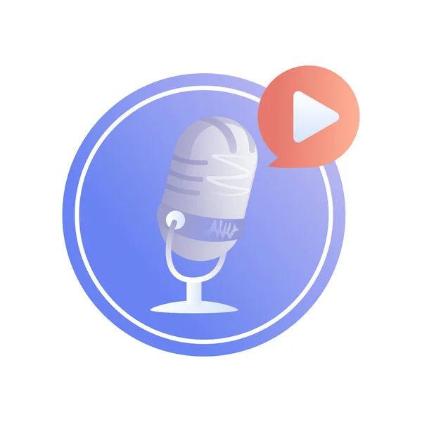 Logotyp podcast. En mikrofon med play-knappen — Stock vektor