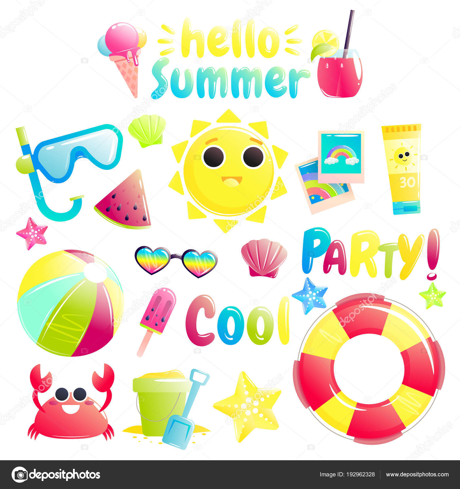 Bonjour Lété Jeu Dobjets Offshore Mignons Jolie Soleil