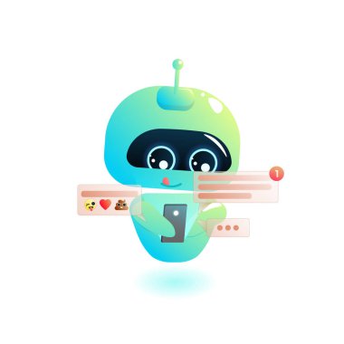 Şirin bot telefon dokunun, mesaj. Sohbet etmek selamlıyor. Online Konsültasyon