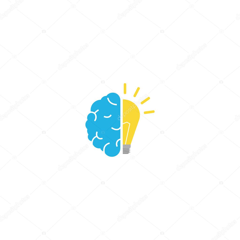 Brain with light bulb creative logo. Logotype concept. Education and human mind