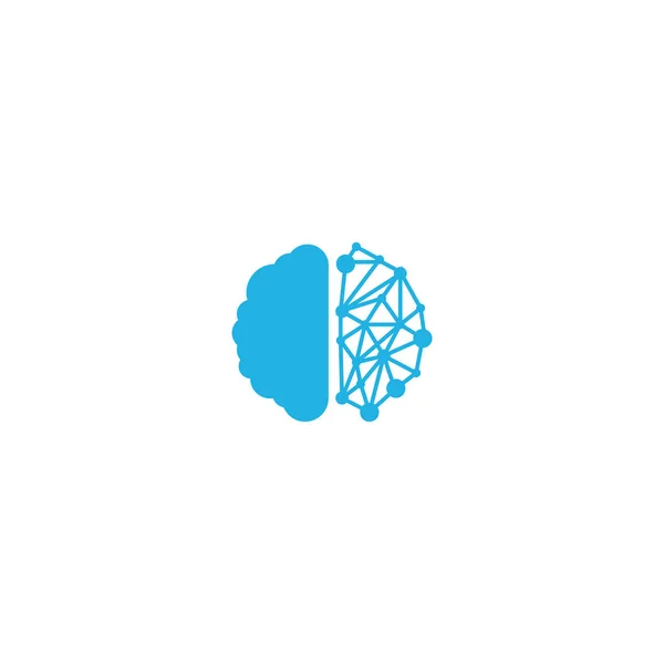 Logo créatif cerveau technologie bleue. Concept de logotype. Éducation et esprit humain — Image vectorielle