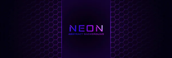 Abstraktní neonové pozadí s fialovým světlem, linií a texturou. Vektorový banner v tmavé noční barvě — Stockový vektor