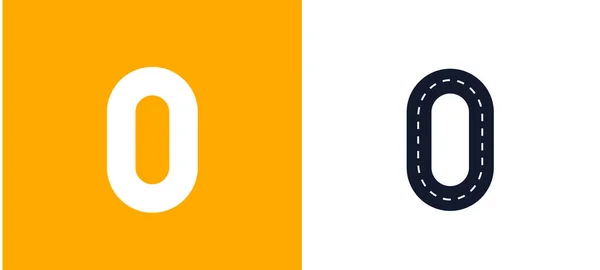 Letra O. Fuente Road. Diseño vectorial tipográfico con líneas de calle. Sobre fondo blanco y amarillo — Vector de stock