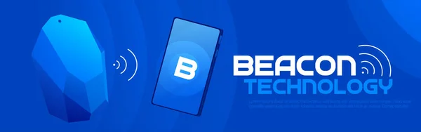The Beacon Boom: Fitting Beacon Technology Banner Local SEO Strategy (en inglés). Ilustración plana vectorial . — Vector de stock