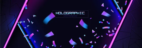 Confetti achtergrond kleurrijke explosie. Holografisch met licht glitch effect. Abstracte vector illustratie banner — Stockvector
