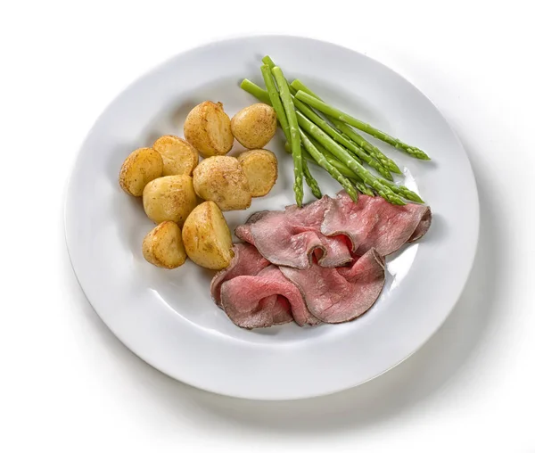 Slices of roast beef with potatoes — Stock Photo, Image