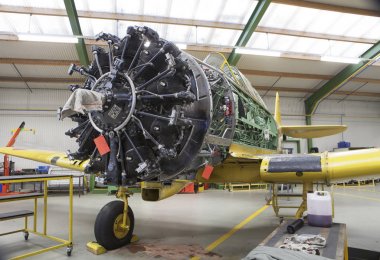 Aircraft maintenance in hangar