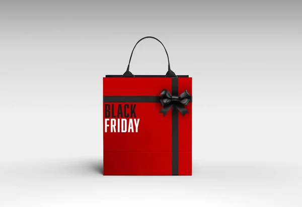 Black Friday Shopping Concept: Borsa shopping nera su grigio chiaro — Foto Stock