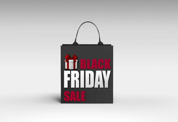 Black Friday Shopping Concept: Borsa shopping nera su grigio chiaro — Foto Stock