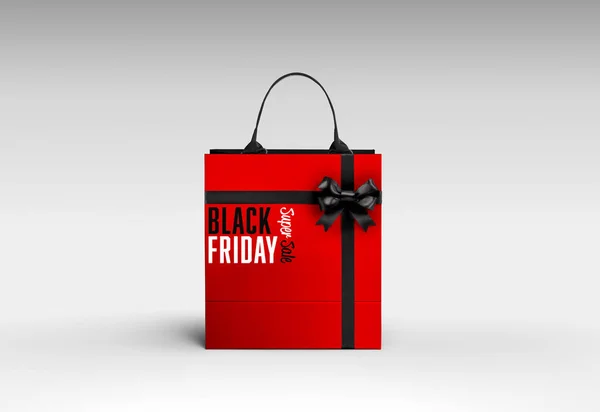 Black Friday Shopping Concept: Borsa shopping nera su grigio chiaro — Foto Stock