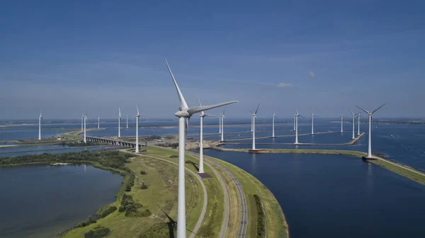 Wind turbine from aerial view, Drone view at windpark krammerslu — Stock Photo, Image
