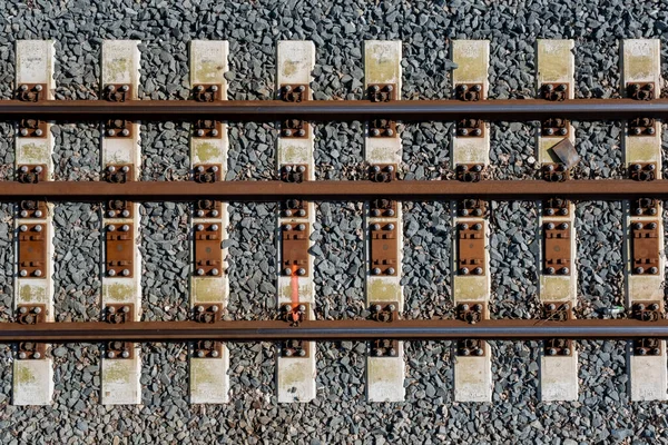 Detalle Las Vías Del Tren Desde Arriba Cerca — Foto de Stock