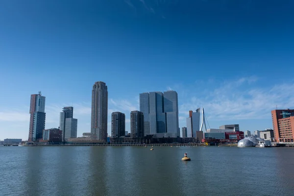 Rotterdam Skyline Com Ponte Erasmusbrug Pôr Sol Manhã Rotterdam Países — Fotografia de Stock