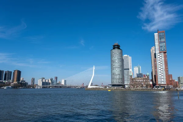 Paesaggio Urbano Rotterdam Vista Kop Van Zuid Dal Lungofiume — Foto Stock