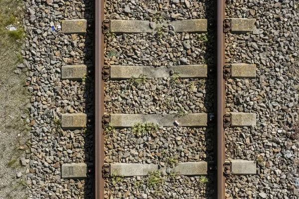 Detalle Las Vías Del Tren Desde Arriba Cerca —  Fotos de Stock