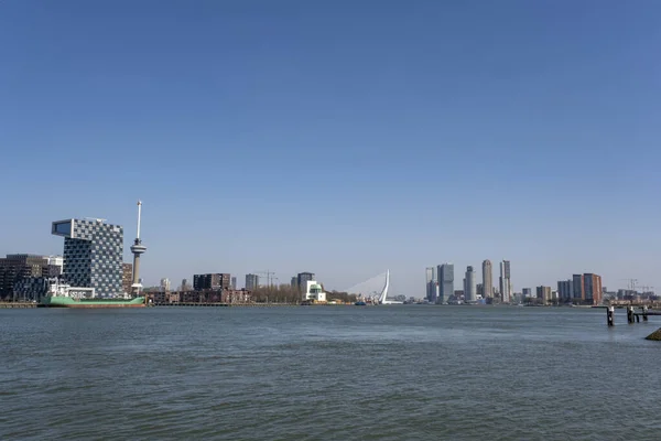 Hollanda Nın Rotterdam Kentindeki Erasmus Köprüsü Binalarının Panoramik Görüntüsü — Stok fotoğraf