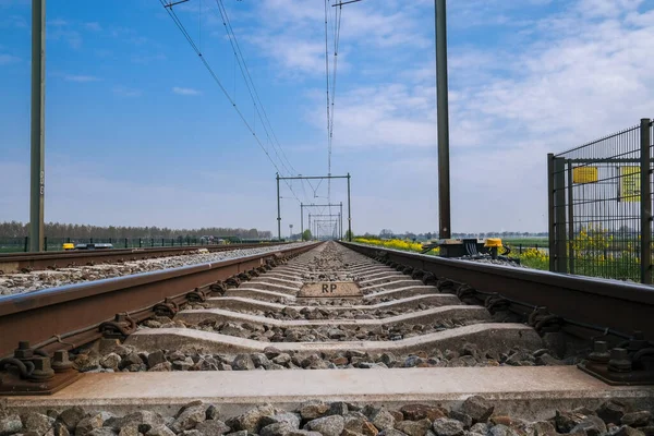 Camino Del Ferrocarril Que Distancia Países Bajos — Foto de Stock