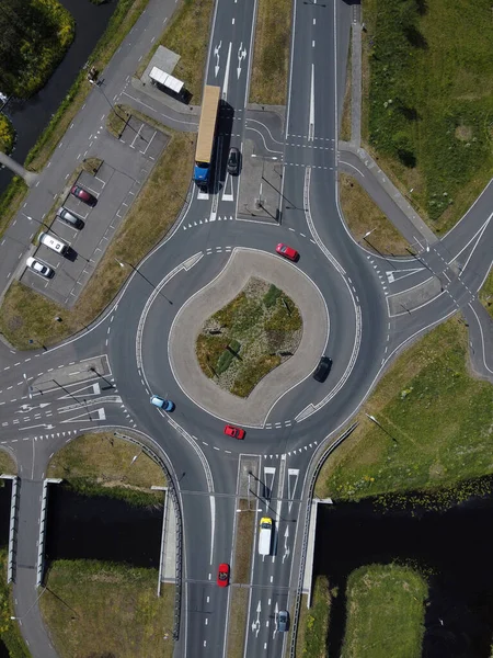 Aerial Top View Traffic Roundabout Main Road Urban Area Netherlands — Stock Photo, Image