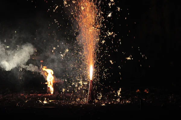 Fireworks or firecrackers during Diwali or Christmas festival — Stock Photo, Image