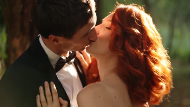 Наречений і наречений цілуються — стокове відео