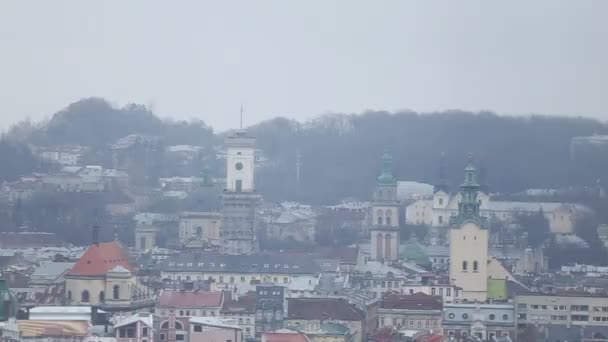 Вид сверху на город Львов — стоковое видео