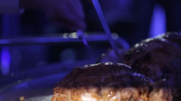 Stock video footage cut off hot steak close up — Stock Video