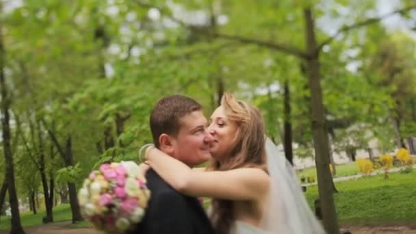 Jeune mariée et marié n un parc ensoleillé — Video