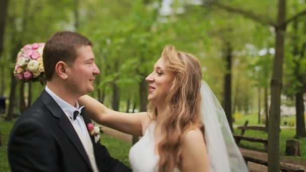 Jeune mariée et marié n un parc ensoleillé — Video