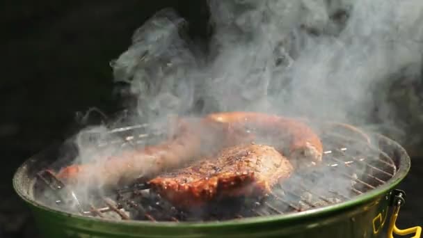 Barbecue szósz a t-bone steak — Stock videók