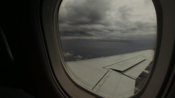 Vue de l'aile de l'avion à travers la fenêtre plane — Video