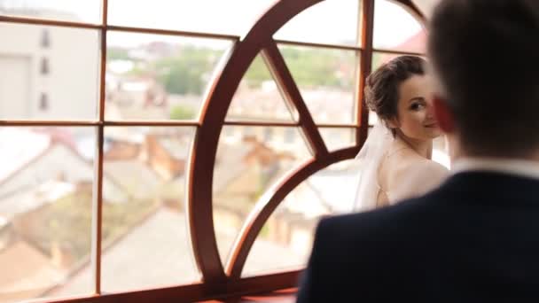 Ein schönes Brautpaar am Hochzeitstag — Stockvideo
