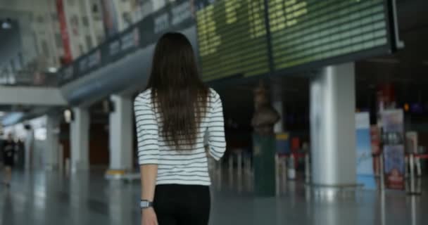 Mladá dáma s černými vlasy nese kufr — Stock video