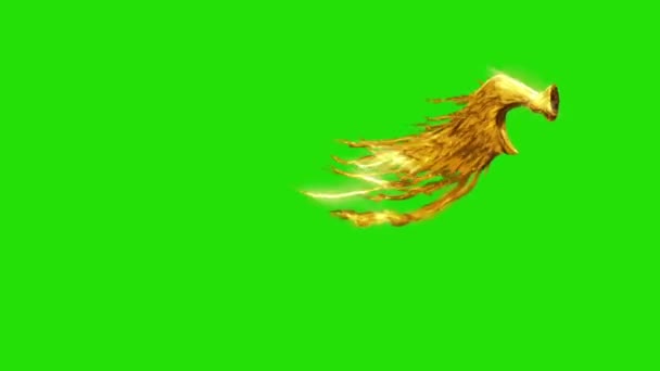 Fladderende Goud Gevederde Vleugels Kant Groene Scherm Rendering Animatie — Stockvideo