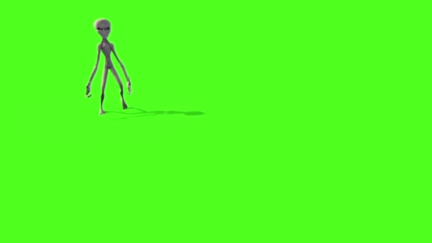 Alien Cinza Caminha Ufo Verde Tela Renderings Animações — Vídeo de Stock