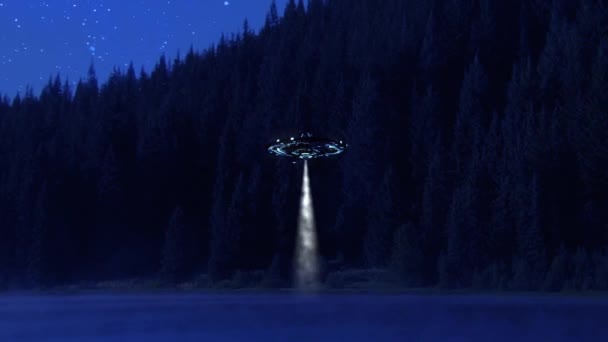 Alien Mothership survolant le lac 3D rendu arrière-plan animé 