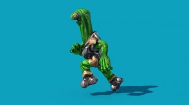Uzaylı kaplumbağa zırh Runcycle mavi ekran yan 3d render animasyonlar
