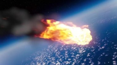 Asteroit Meteor girerek atmosfer boşluk ateş yakmak evren 3d render animasyonlar